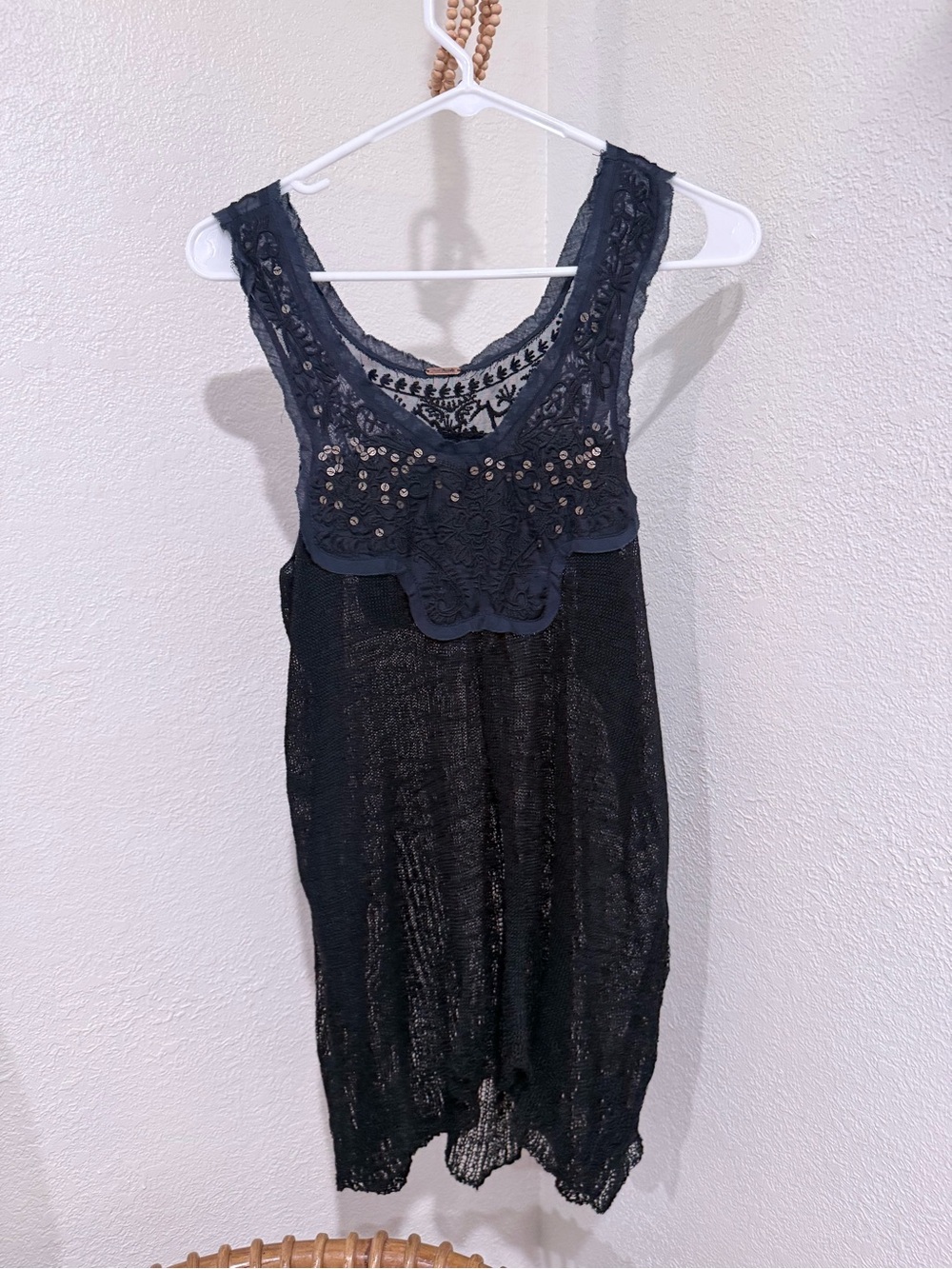 Free People Navy Embellished Lace Top